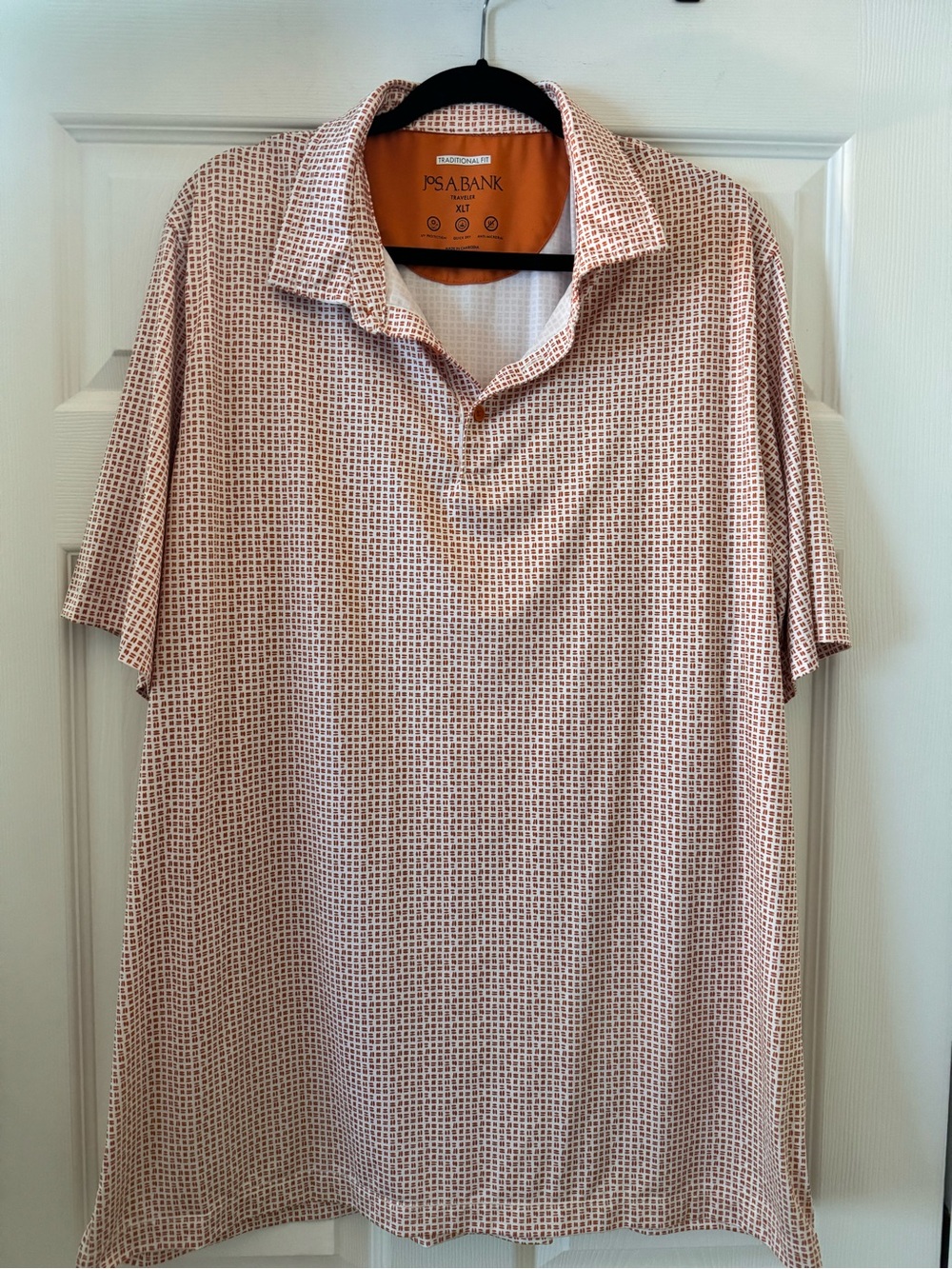 Jos. A. Bank Men's Peach-Orange Micro-Check Polo
